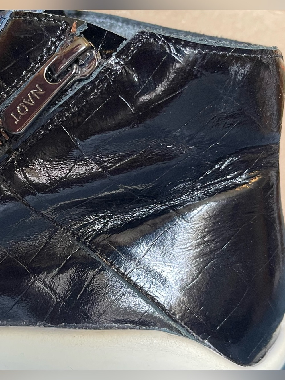 LNIB Naot Polaris Leather HighTop Sneaker Comfort Bootie Navy Ink Black Croc 40 - Picture 10 of 11